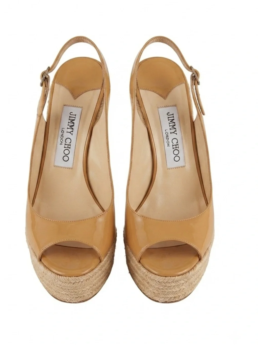 Jimmy Choo Tan Espadrille Wedge Slingbacks